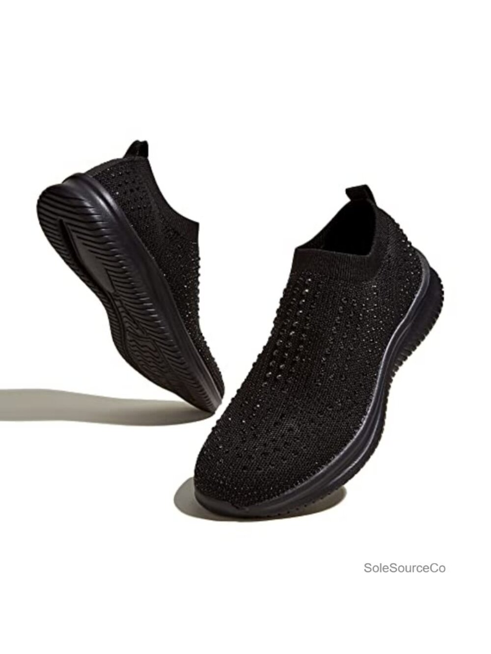 Rhinestone Slip On Walking Shoes Breathable Mesh Comfort Sneakers